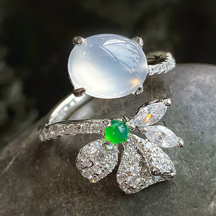 Elegant White Chalcedony Agate Diamond Ring For Women Copper Adjustable Geometric Jewelry For Everyday Wear And Occasion