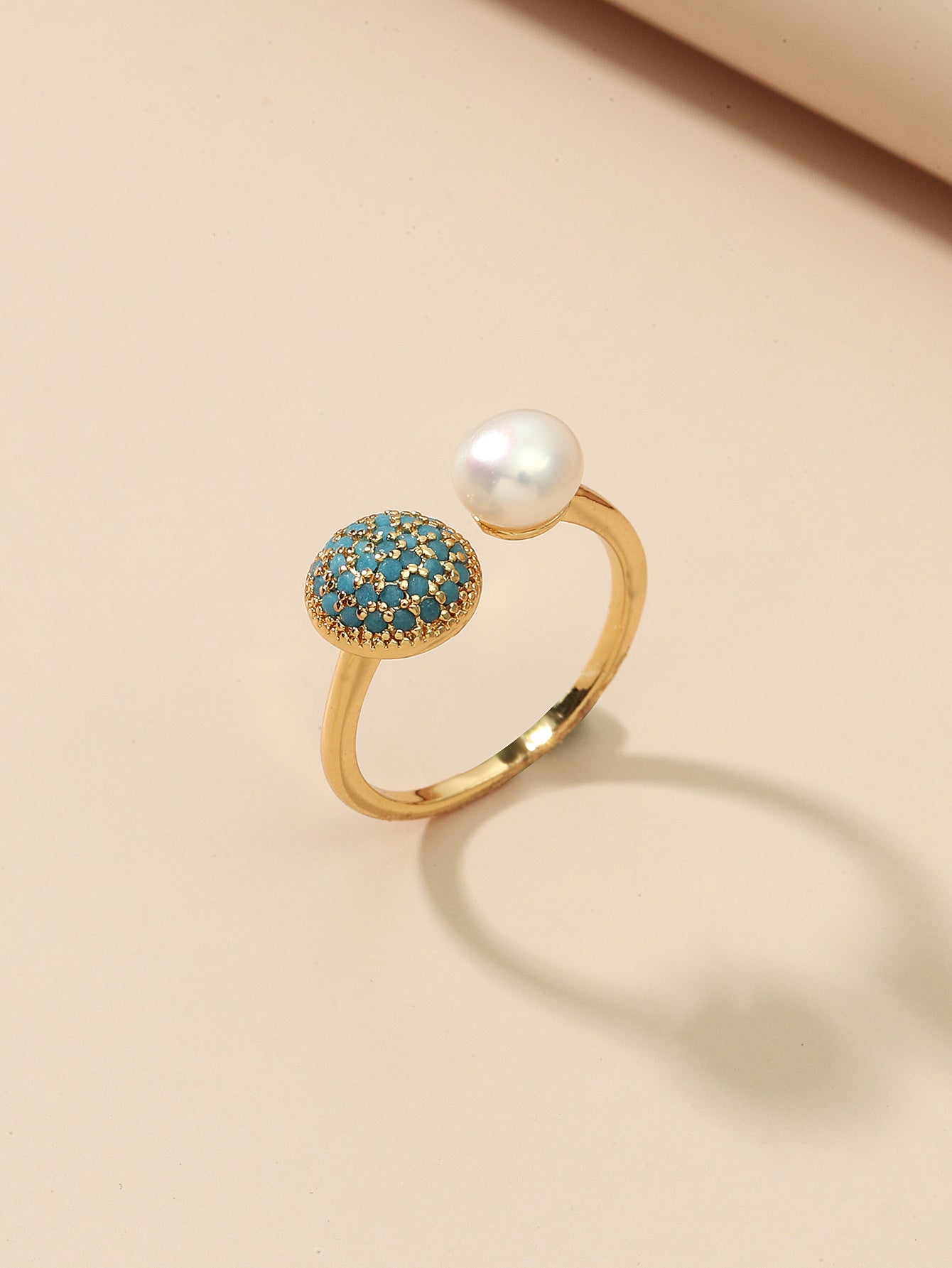 Personalized Solid Color Dual Use Short Ring Copper Zircon Turquoise Geometric Womens Jewelry For Everyday Use