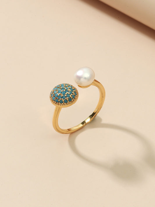 Personalized Solid Color Dual Use Short Ring Copper Zircon Turquoise Geometric Womens Jewelry For Everyday Use