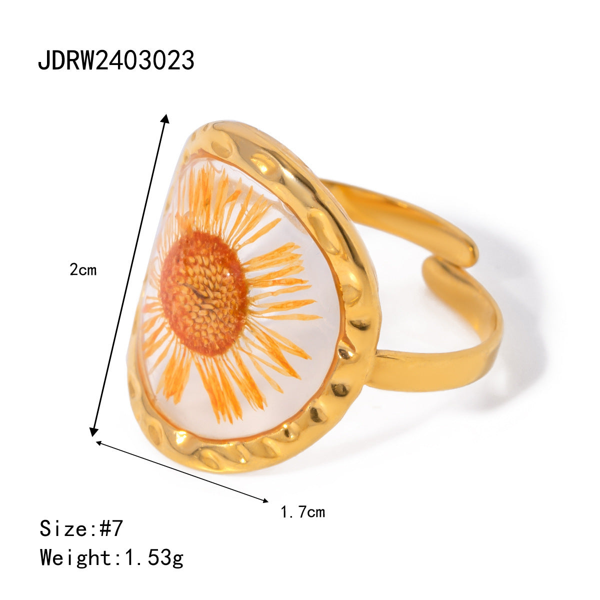 Stainless Steel Round Ring With Orange Preserved Flower Petals Electroplated Jewelry For Women For Daily Wear X