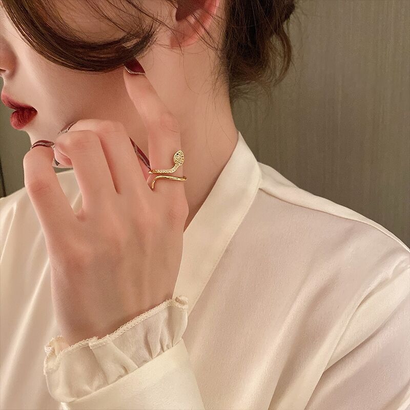 Womens Snake Ring Adjustable Copper Ring Inlaid Diamond Animal Zodiac Ring Open Ring Unique Jewelry Gift for Her Niche