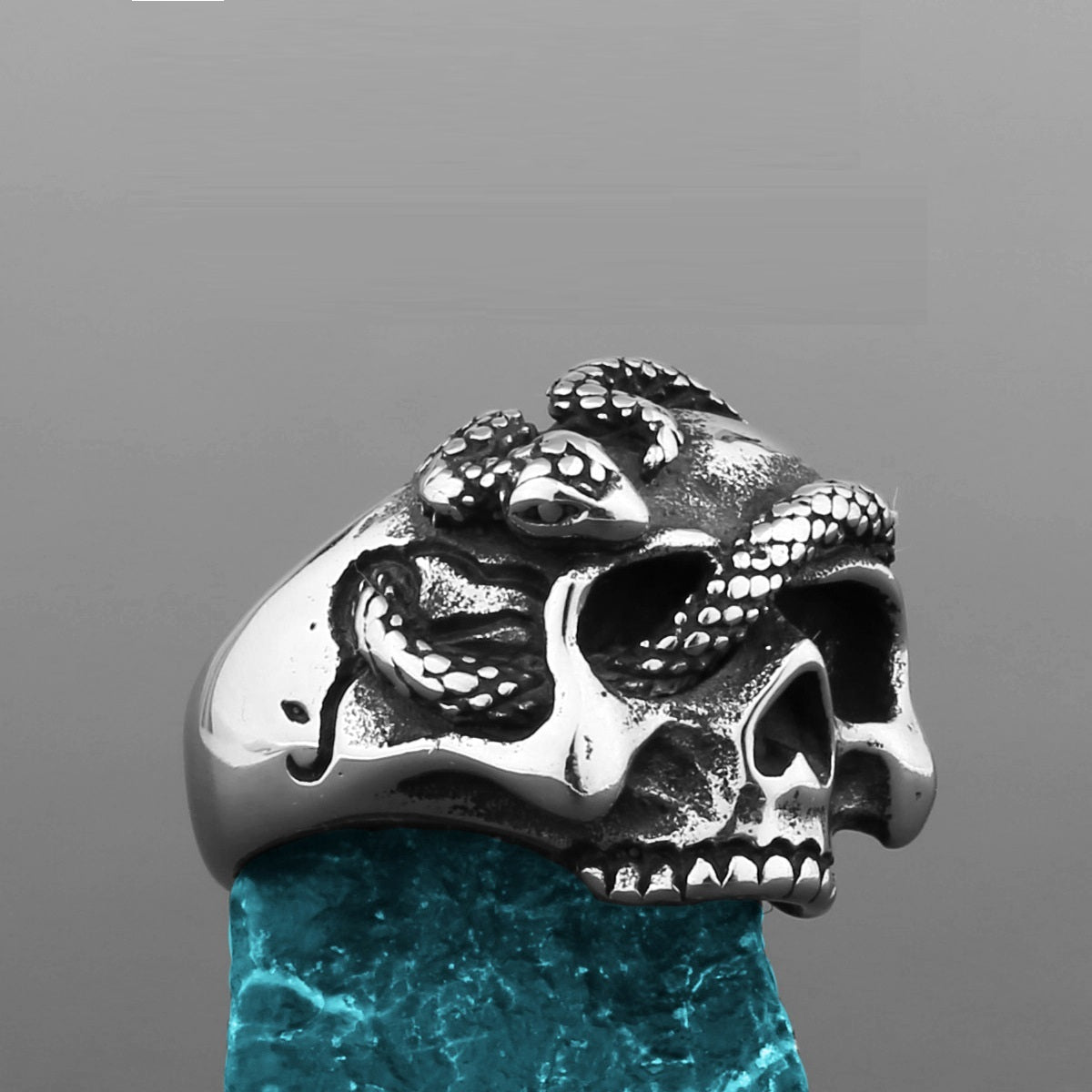 Mens Titanium Steel Ring With Skull Entwined Design Polished Durable Fashion Jewelry Accessory High End Accent