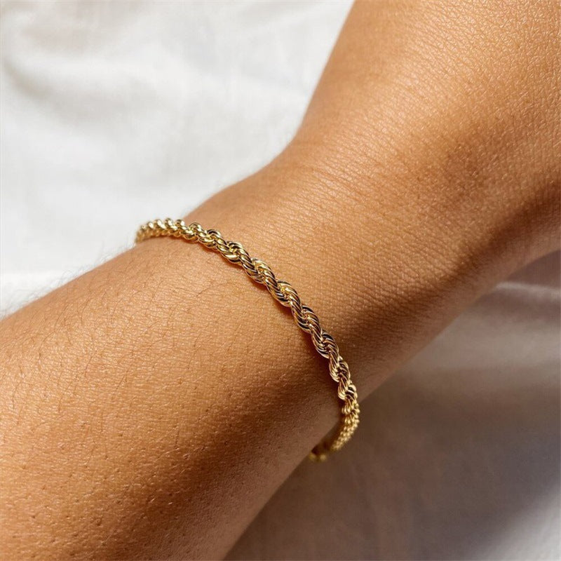 Gold Plated Stainless Steel Twist Chain Bracelet Geometric Design Fashion Jewelry Gift Chain Link Bracelet For Women