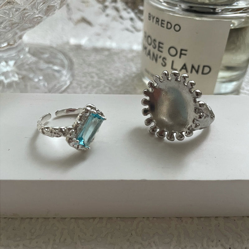 Ice Blue Lava Texture Ring Copper Silver Plated Fashion Jewelry For Women Elegant Everyday Accessory Chic Look
