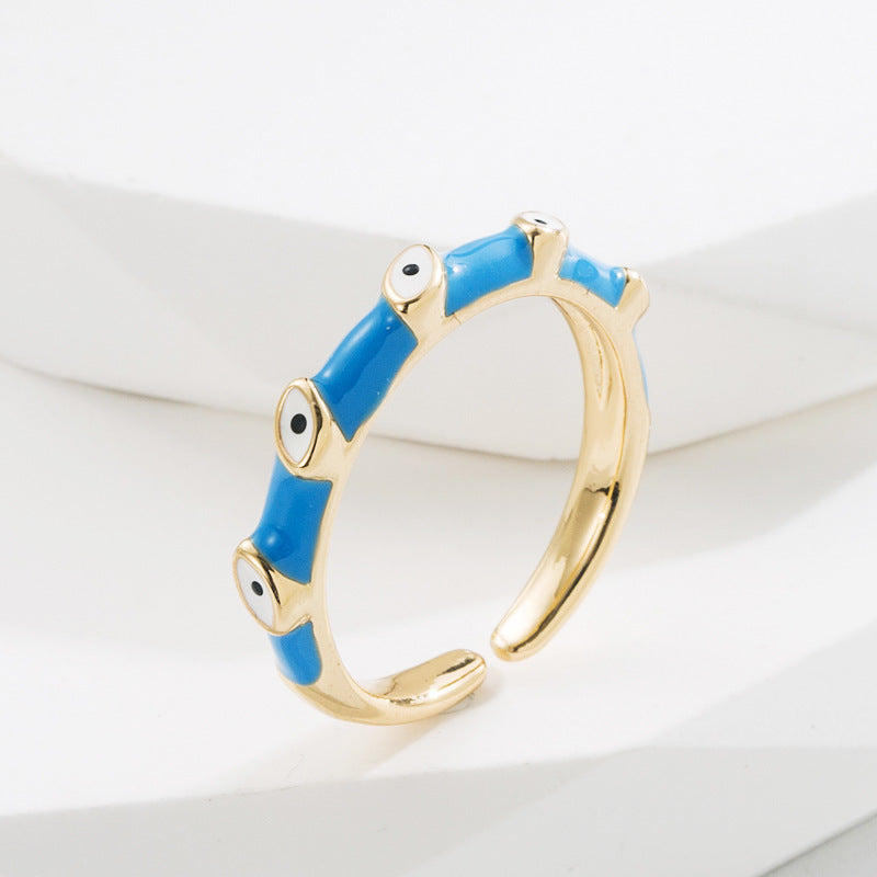 Womens Adjustable Devils Eye Ring Dripping Oil Design Copper Ring Fashion Jewelry Gift For Her For Daily Style