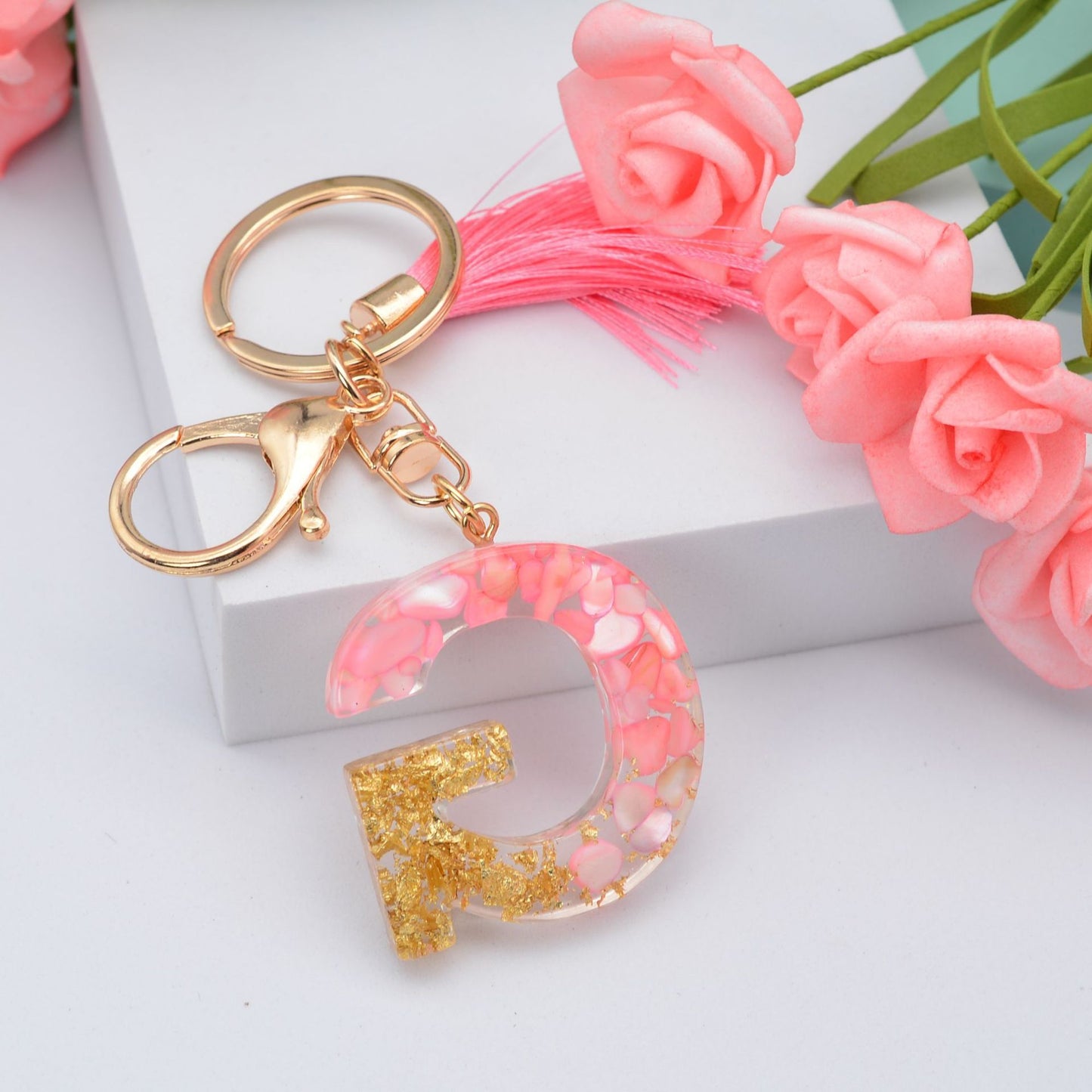 Resin Initial Keychain Alphabet Letter Pendant Ball Stone Personalized For Keys Stylish Accessory Alphabet Charm