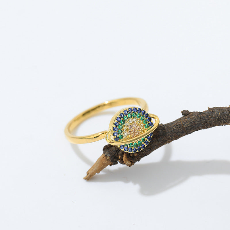 Womens Rotating Ring With Colored Diamond Accent Gold Plated Band Trendy Ring Elegant Daily Jewelry For Womens