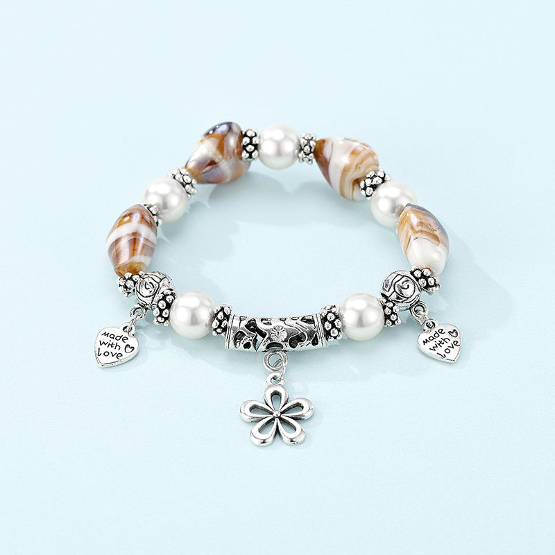 Geometric Pearl Bracelet Colored Glaze Alloy Bangle For Women Long All Match Jewelry Gifting Perfect Accessory