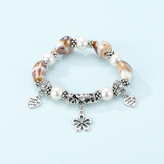 Geometric Pearl Bracelet Colored Glaze Alloy Bangle For Women Long All Match Jewelry Gifting Perfect Accessory