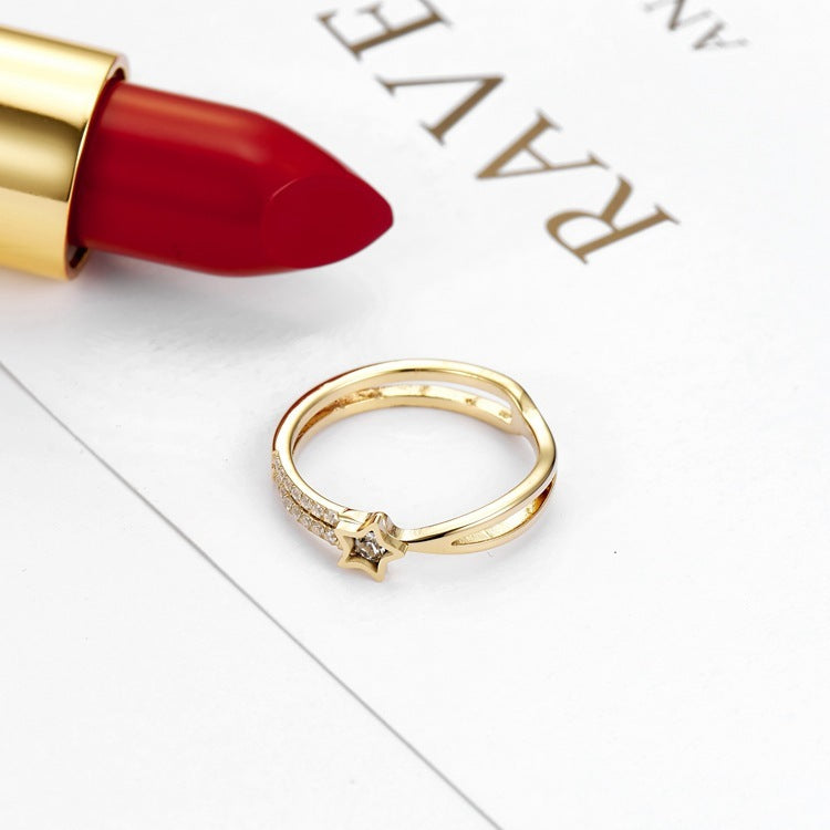 Womens Ring Five Points Star Diamond Inlay Titanium Steel Gold Plated Fashion Jewelry Elegant Sparkling Trendy