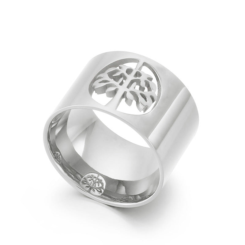 Womens Tree Of Life Ring Titanium Steel Electroplated Fashion Jewelry For Everyday Wear Gift Idea Size 6 7 8 9