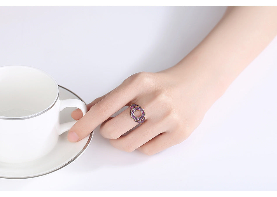 Geometric Zircon Stone Open Adjustable Ring Copper Jewelry for Her Hip Hop Style Gift Elegant Copper Accessory