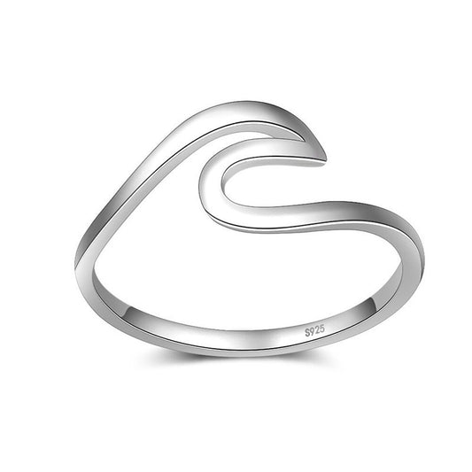 Womens Sterling Silver Ring Irregular Wave Design Adjustable Opening Tail Ring Fashion Jewelry Silver White Ring for Women and Girls Party Ring