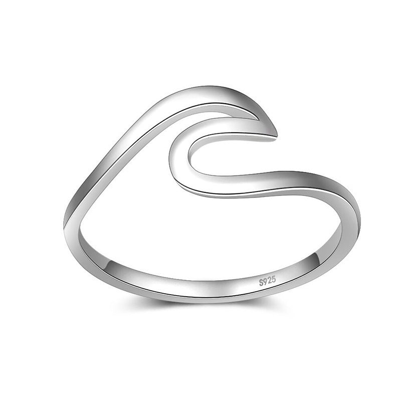 Womens Sterling Silver Ring Irregular Wave Design Adjustable Opening Tail Ring Fashion Jewelry Silver White Ring for Women and Girls Party Ring