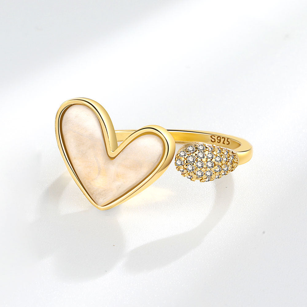 Adjustable Love Heart Ring Geometric Design With Micro Zircon Copper Ring Oil Ring For Women Girls Yellow Gold
