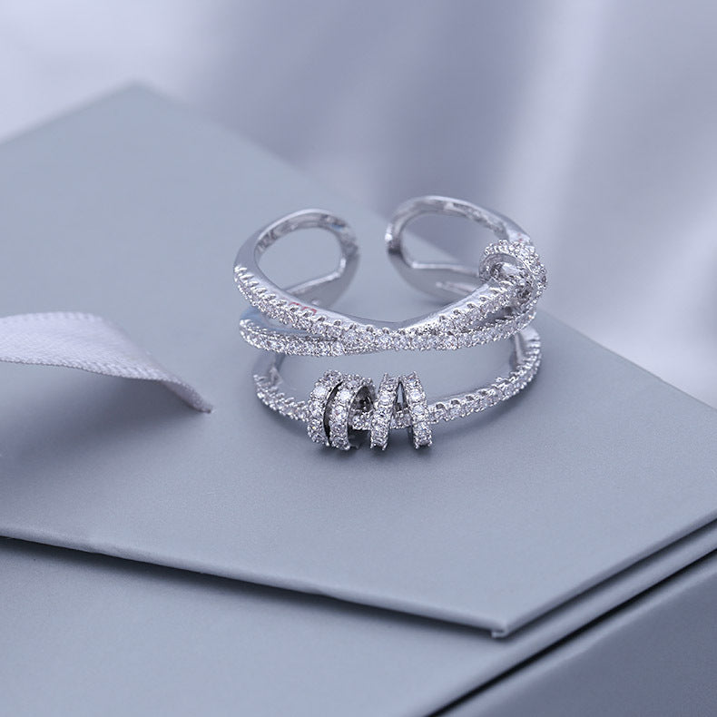 Womens Ring Copper Zircon Inlaid Circle Ring Cross Ring Multi Layer Ring Geometry Ring Fashion Jewelry Gift 17