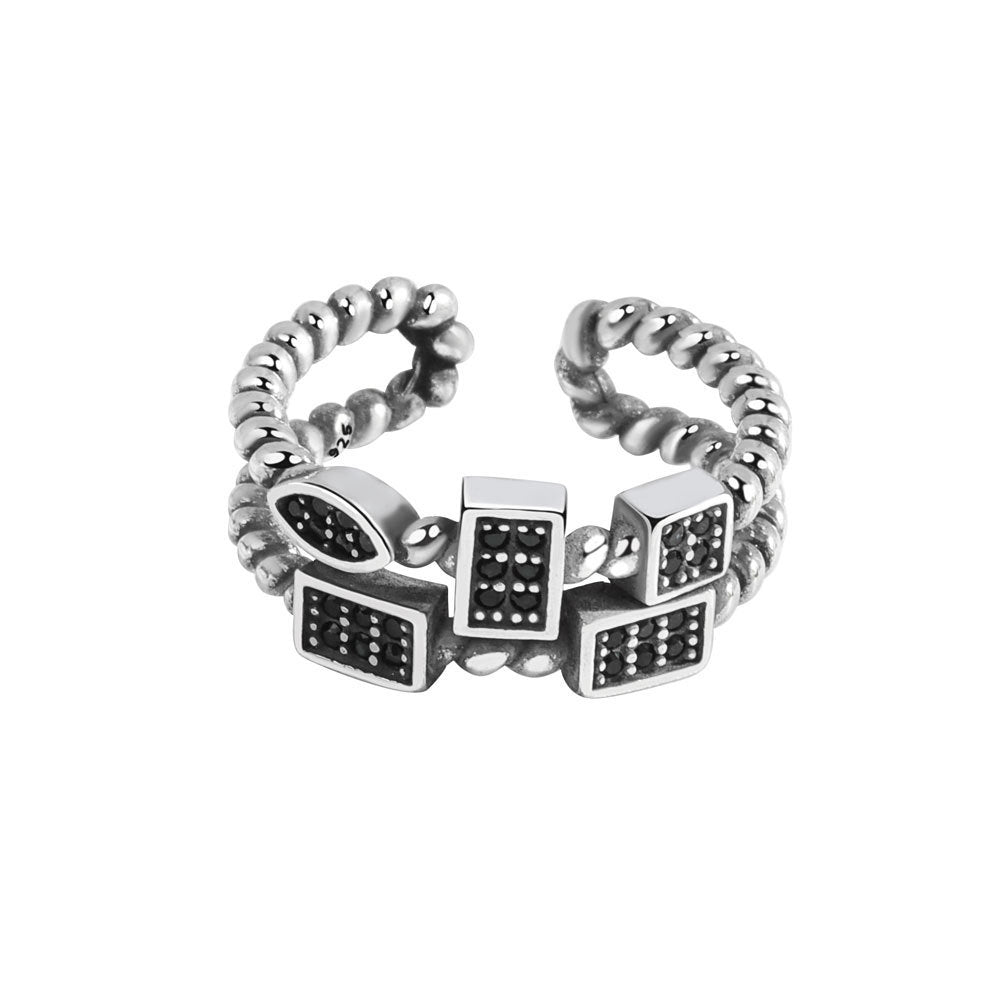 Womens Adjustable Open Ring With Geometric Irregular Design Thai Silver Plated Vintage Style Jewelry For Everyday Wear