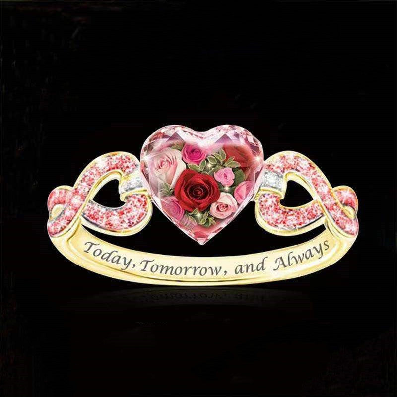 Womens Rose Heart Wreath Ring Electroplated Alloy Engagement Rings Wedding Band Promise Rings Anniversary Gift