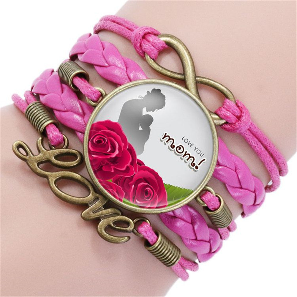 Womens Multilayer Faux Leather Bracelet With Glass Inlay And Metal Letters Adjustable Geometric Design Gift Ready