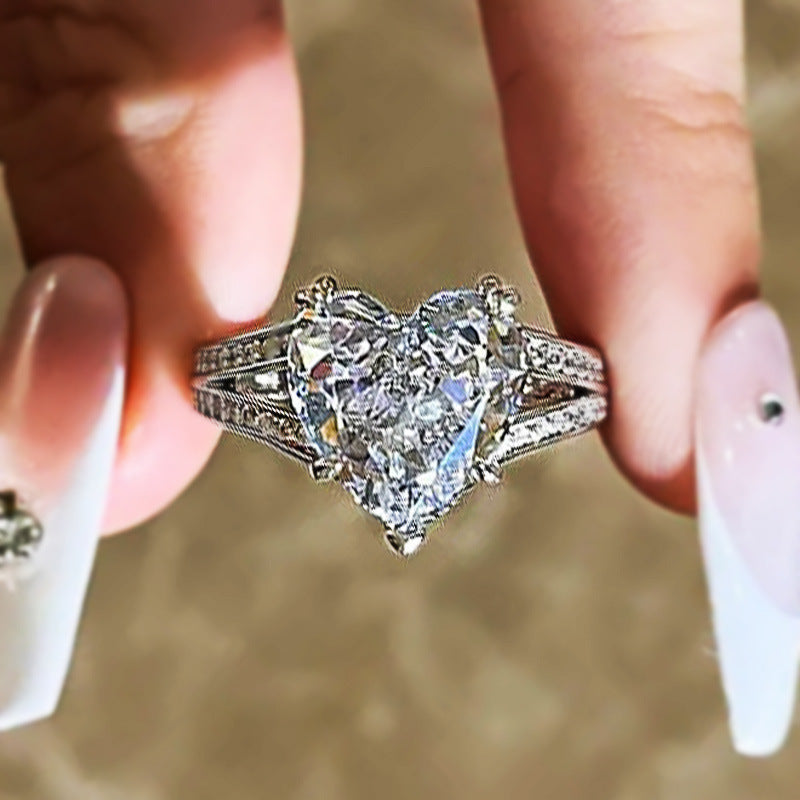 Womens Engagement Ring Double Layer Zircon Heart Shape Copper White Gold Plated Party Anniversary Promise Gift