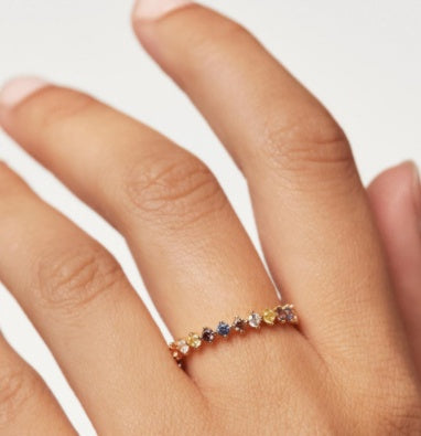 S925 Floral Silver Bright Colored Zircon Ring