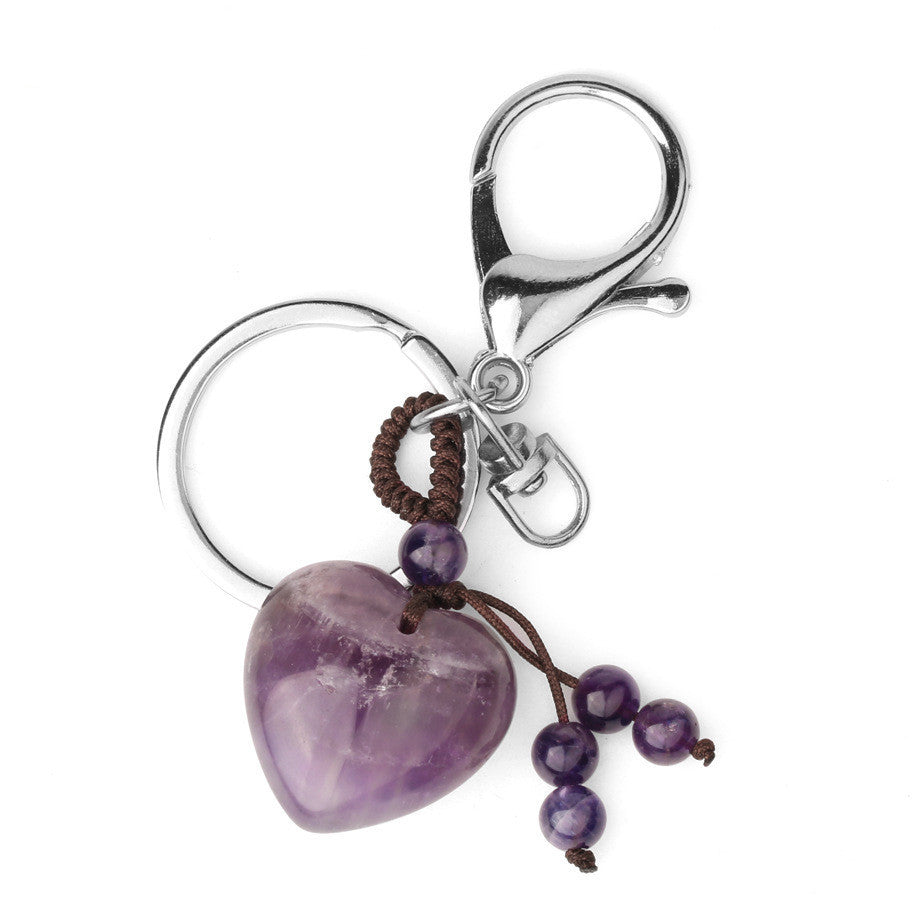 Natural Stone Keychain Electroplated Love Heart Key Chain Water Drop Bell Freshly Baked Unique Stone Drop Bell