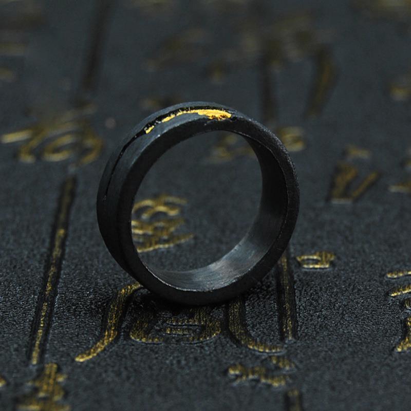 Copper Ring Adjustable Open Band With Black Gold Design Fire Protection Finish For Men Fashion Jewelry Everyday Wear