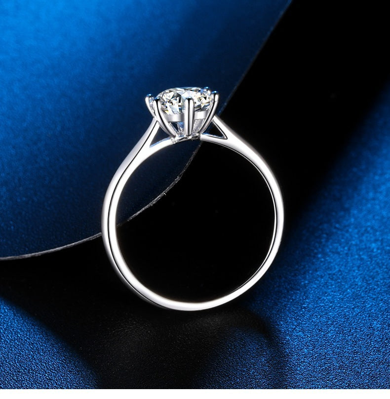 Sterling Silver Ring With Moissanite 1 Carat Adjustable Band Korean Electroplated For Women Anniversary For Her