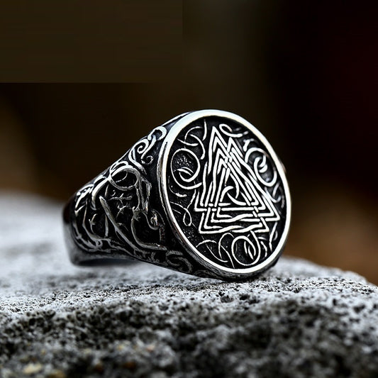 Men's Titanium Steel Ring Nordic Viking Triangle Design Polished Band Retro Jewelry Ring for Men Gift Idea Viking Inspired Ring Polished Finish