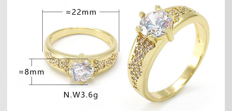 Gold Zircon Ring Copper European American Style Geometric Fashion Jewelry For Women With Zircon Accents Shines