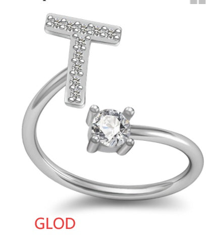 Womens Initial Rings Adjustable Copper Letter Ring With Sterling Silver Gem Inlay Fine European Jewelry A to Z