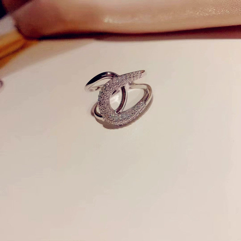 Geometric Alloy Ring With Micro Studded Simulated Diamonds Sparkling Fashion Jewelry Gift Daily Wear Accessory