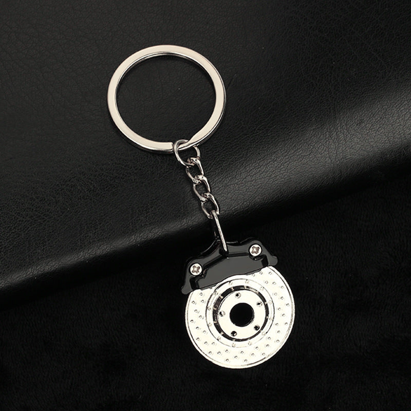 Rotating Brake Disc Keychain Alloy Metal Key Ring Fashion Geometric Design Car Accessory Black Red Finish Luxe