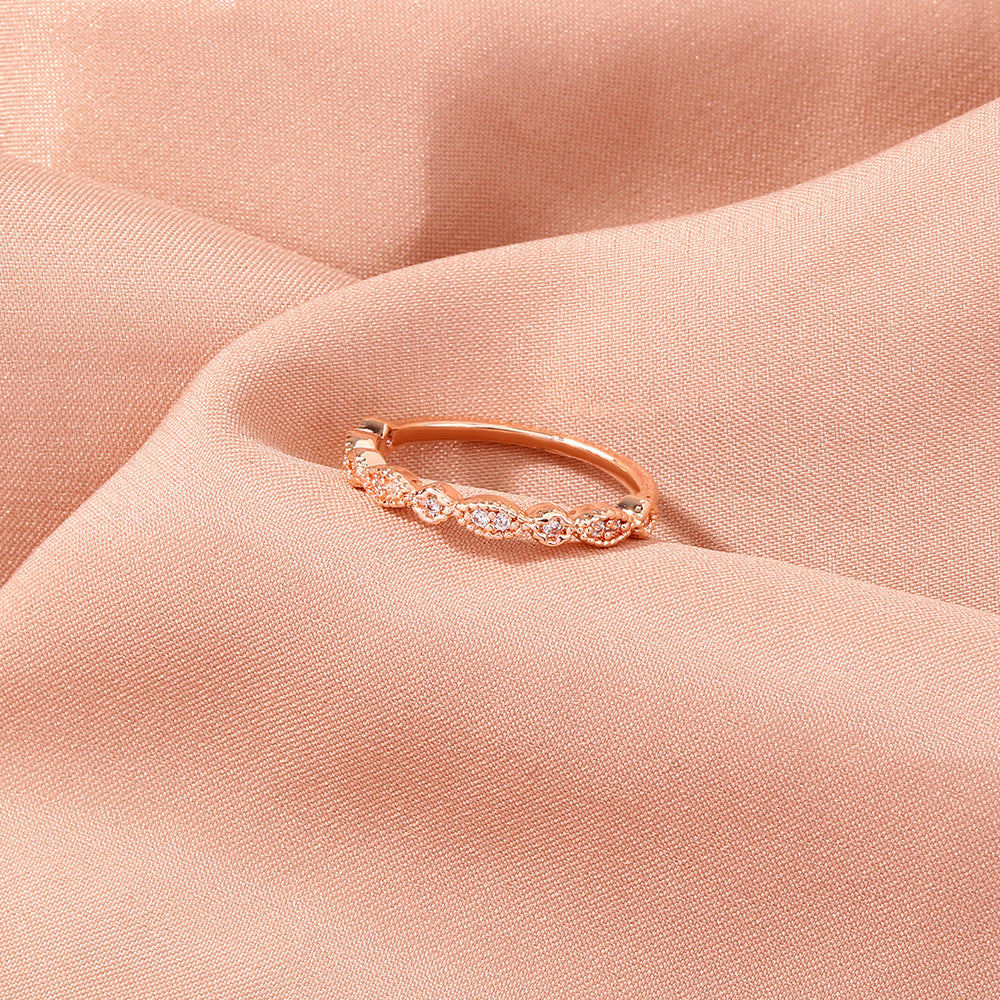 Rose Gold Copper Adjustable Ring with Micro Diamonds for Women And Girls Elegant Wedding Band For Everyday Use