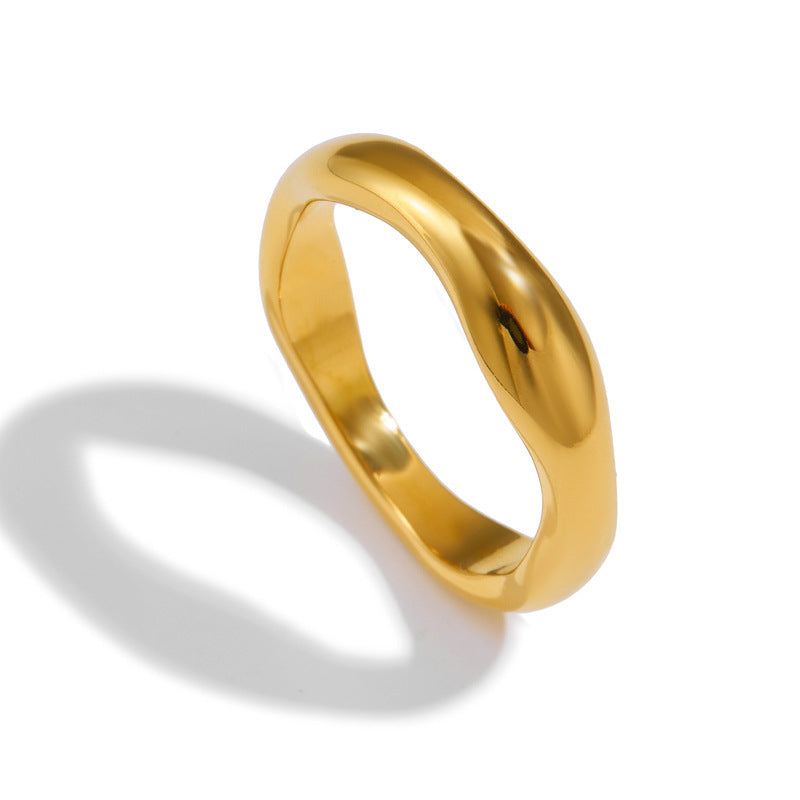 Golden Stainless Steel Special Shaped Wave Glossy Ring For Women Size 6 7 8 9 Jewelry Elegant Stylish Gorgeous Chic