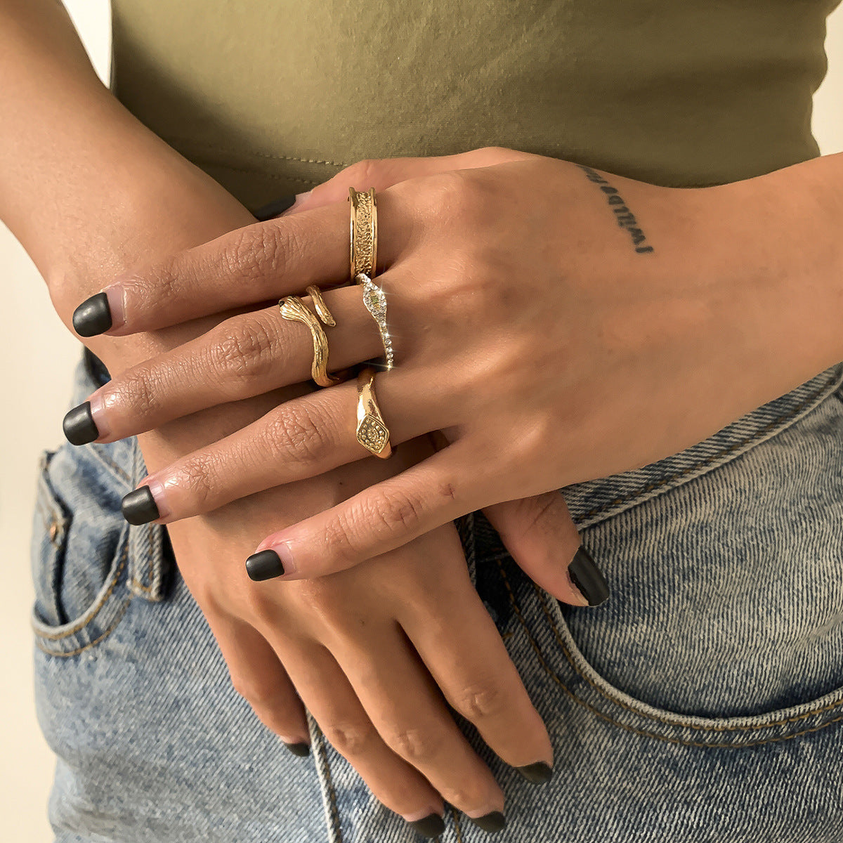 Womens Geometric Snake Ring Set Simple Alloy Rings Stacking
