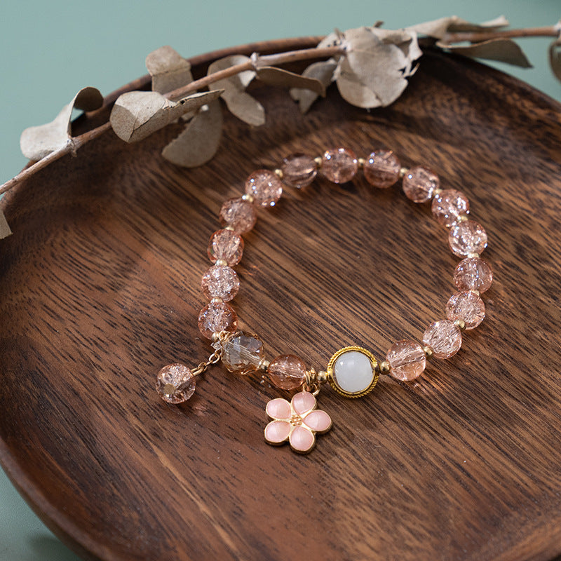 Unisex Glass Flower Bracelet With Tassel Beaded Accent Floral Design Cute Fun Jewelry Travel Keepsake For Everyday Use