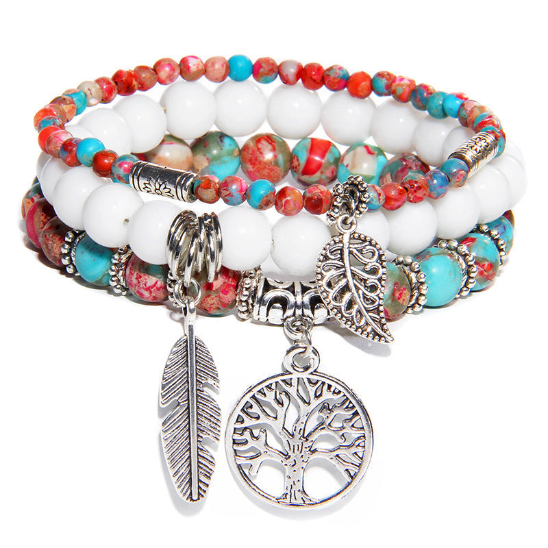Unisex Agate Beads Bracelet Set With Tree Of Life Pendant