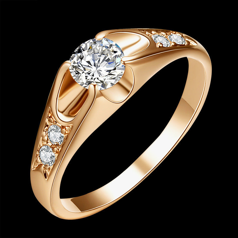 Geometric Alloy Ring With Diamond Inlay Silver Rose Gold Finish Fashion Jewelry For Her Gift Elegant Everyday Accessory