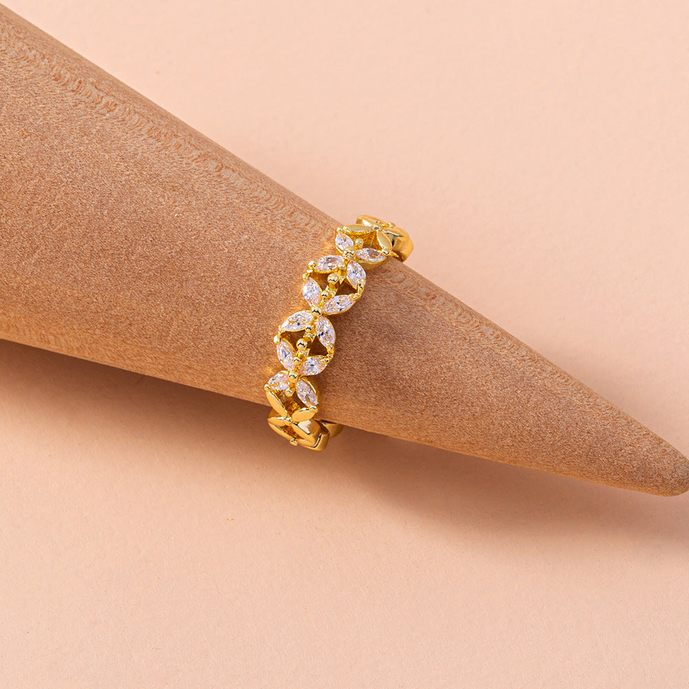 Adjustable Copper Ring With Butterfly Flower Zircon Inlay Geometric Style Ring For Women Elegant Everyday Wear