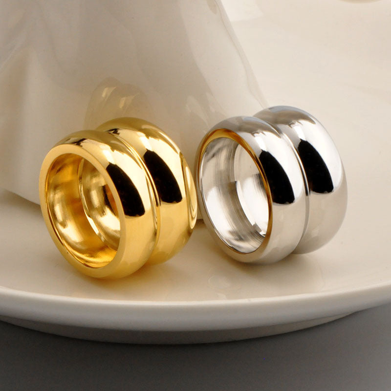 Vacuum Plated Double Layer Stainless Steel Ring Gold Color Size 6 7 8 Unisex Fashion Jewelry For Daily Use Now