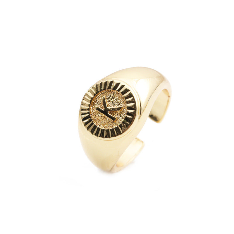 Copper Plated Real Gold English Letter Adjustable Index Finger Ring Fashion Jewelry Women Everyday Style Accessory