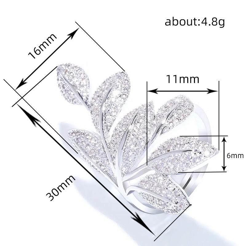 Zircon Ring Copper Flower Leaf Design Statement Jewelry For Women Daily Wear And Special Occasions Daily Spark