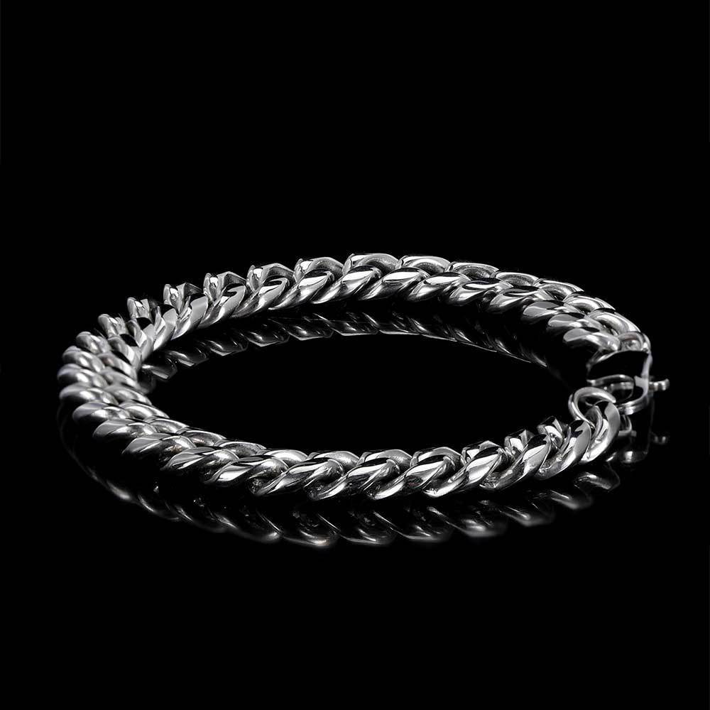 Unisex Stainless Steel Cuban Chain Bracelet With Japanese Buckle Round Grinding Design For Everyday Wear With Clasp