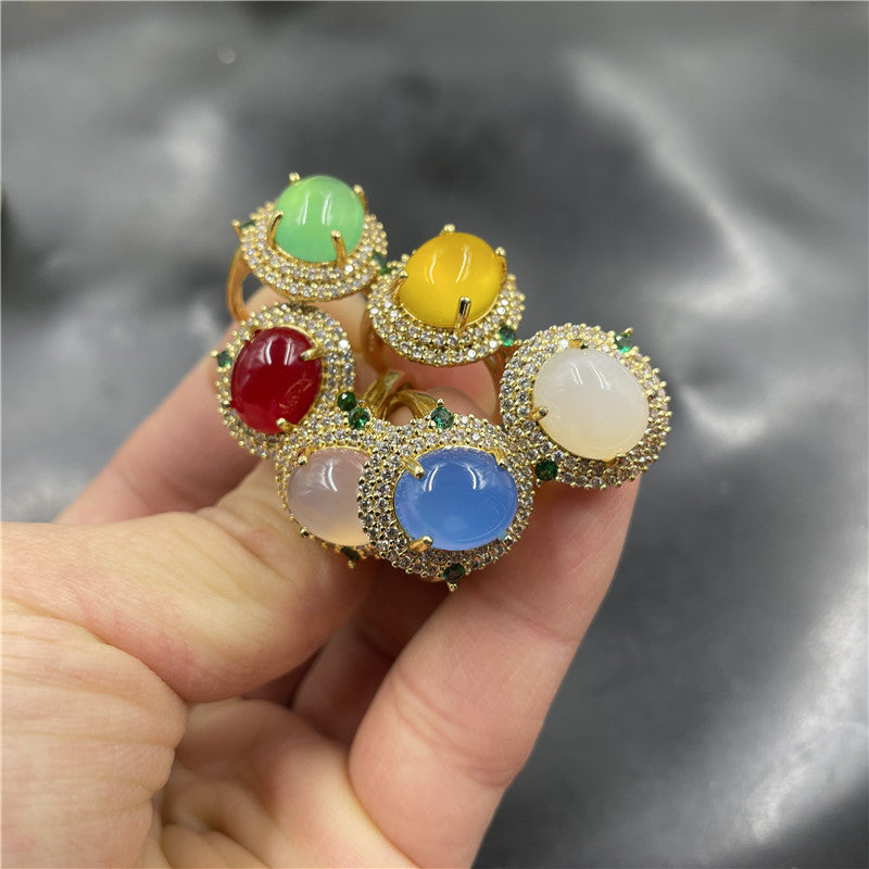 Geometric Inlaid Blue Chalcedony Agate Ring Handmade Polished Fashion Jewelry For Women Elegant Durable Timeless Gift