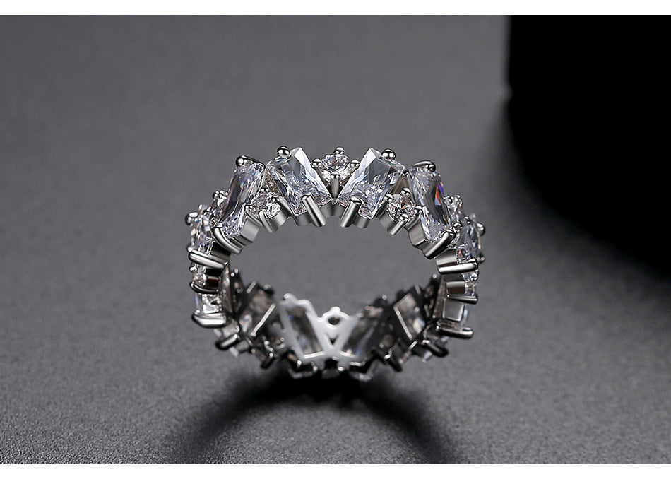 Womens Fashion Ring with Rainbow Color Zircon Geometric Ring European Plated Platinum Ring Anniversary Gift Ring Women Jewelry Zircon Inlay Ring