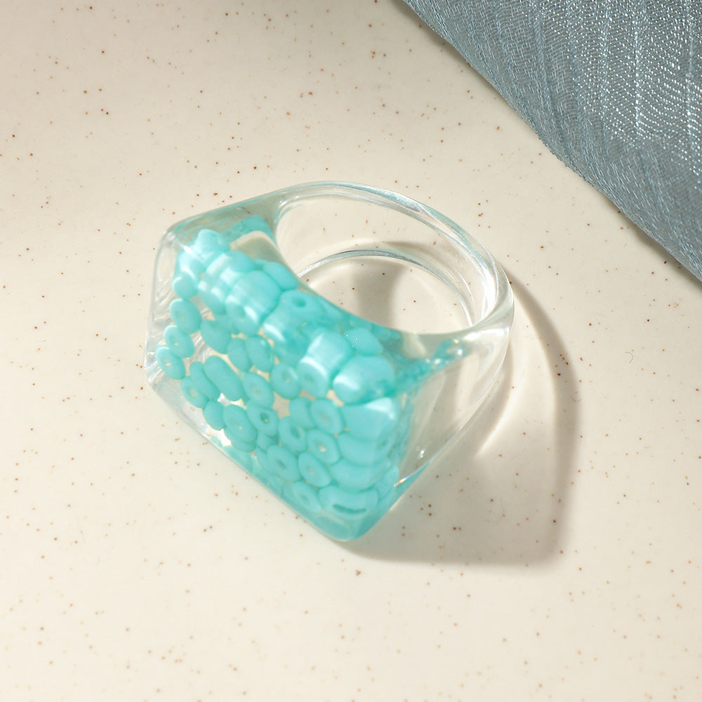 Womens Acrylic Resin Ring With Clear Diamond Accent Geometric Design Fashion Jewelry One Size Gift A Nice Gift