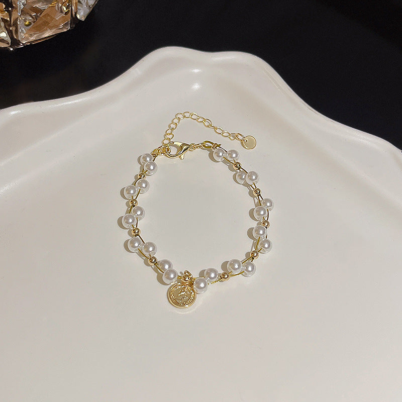 Womens Copper Bracelet With Zircon Flower Pearl Elegant Electroplated Bracelet Affordable Jewelry Gift For Her