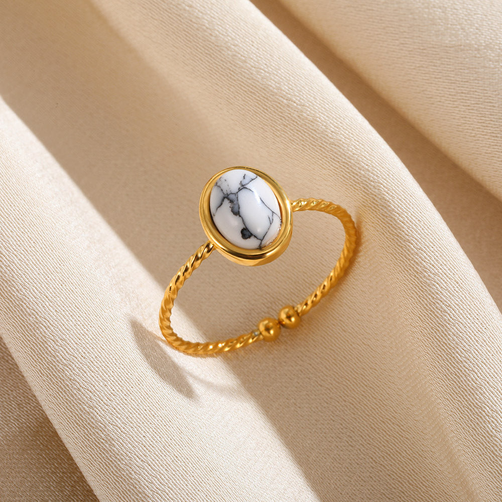 Stainless Steel Ring Turquoise Inlay Geometric Grid Design Electroplated Finish Unisex For Men And Women Trendy