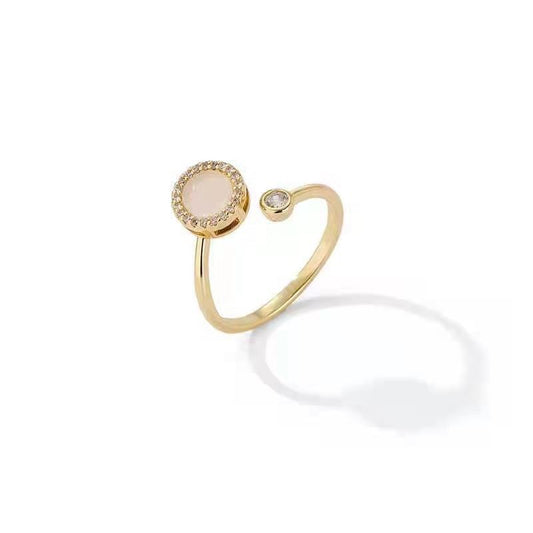 Womens Adjustable Ring Cat Eye Moonstone Rotatable Copper Band Little Golden Ball Korean Fashion Ring Style Cat Style